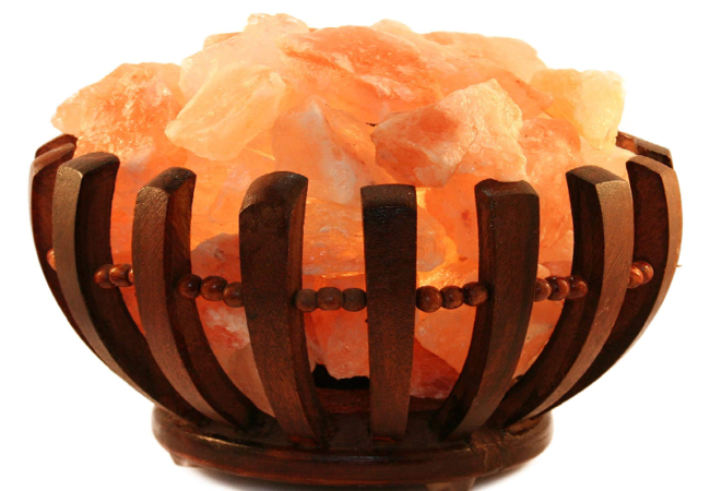 Round Wooden Salt Basket Lamp